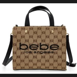 NWT bebe Beige Monogram Canvas Tote with Black Accents